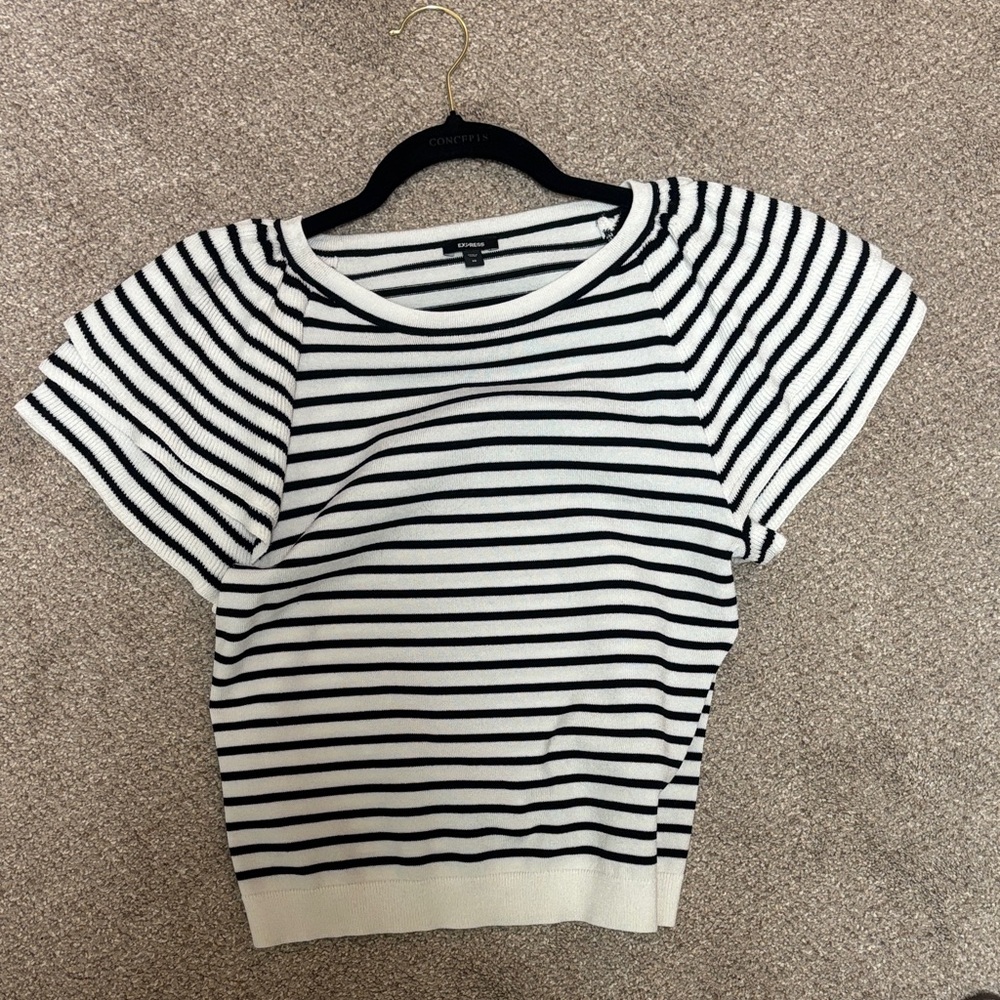 Express Black and White Striped Short Sleeve Knit Top